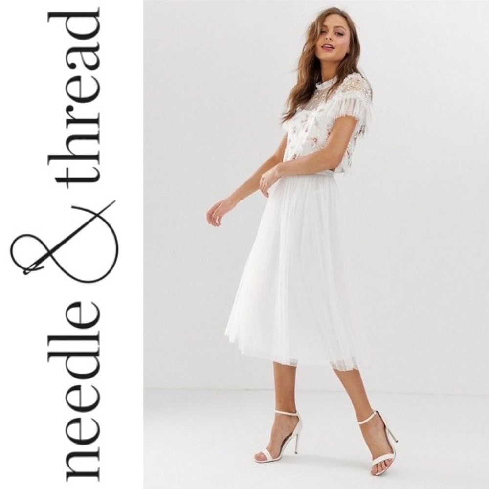 { Needle & Thread } Bridal Dotted Tulle Midi Skirt